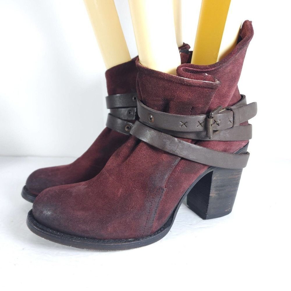Freebird by Steven Women's Blaze US 10 Burgundy Leather Zip Heeled Ankle Boots